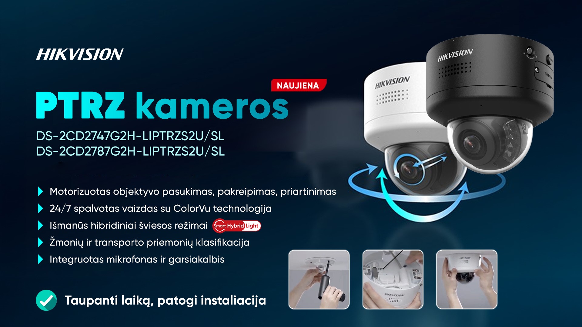 Apsaugos sprendimų lyderis: Hikvision Dome DS-2CD2747G2H-LIPTRZS2U/SL